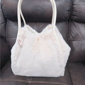 Cream Faux Fur Tote Bag with Gold Accent - Unbranded